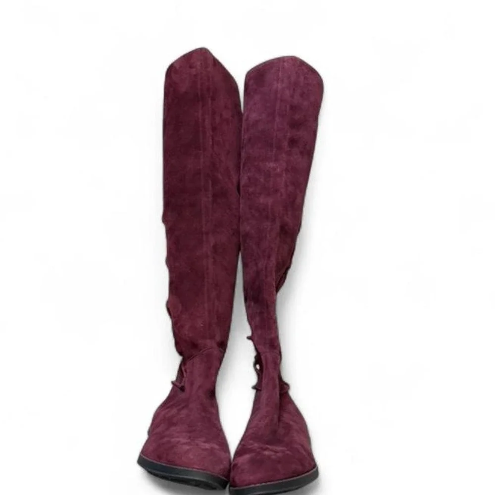 Vince Camuto‎ Parle Burgundy Over The Knee Suede Corset Lace Boots, Women's 8.5
